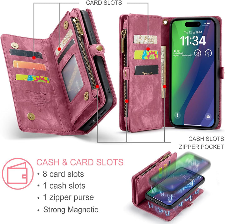 UFinetech für iPhone 15 Hülle, Flip Leder TPU Stossfeste Kartenfach Tasche Handyhülle für iPhone 15,