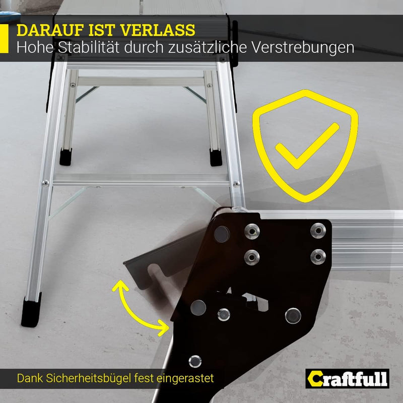 𝐂𝐑𝐀𝐅𝐓𝐅𝐔𝐋𝐋 Arbeitsplattform CF-107A | 𝟑 𝐉𝐀𝐇𝐑𝐄 𝐆𝐀𝐑𝐀𝐍𝐓𝐈𝐄 - Alu Leiter - Klappbar - Bis 150kg - Arbeitsb