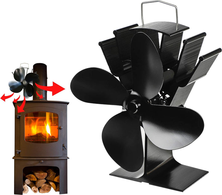 Kaminventilator Ofenventilator Lüfter ohne Strom - 4 Blätter, betrieben durch Wärmeenergie, geräusch