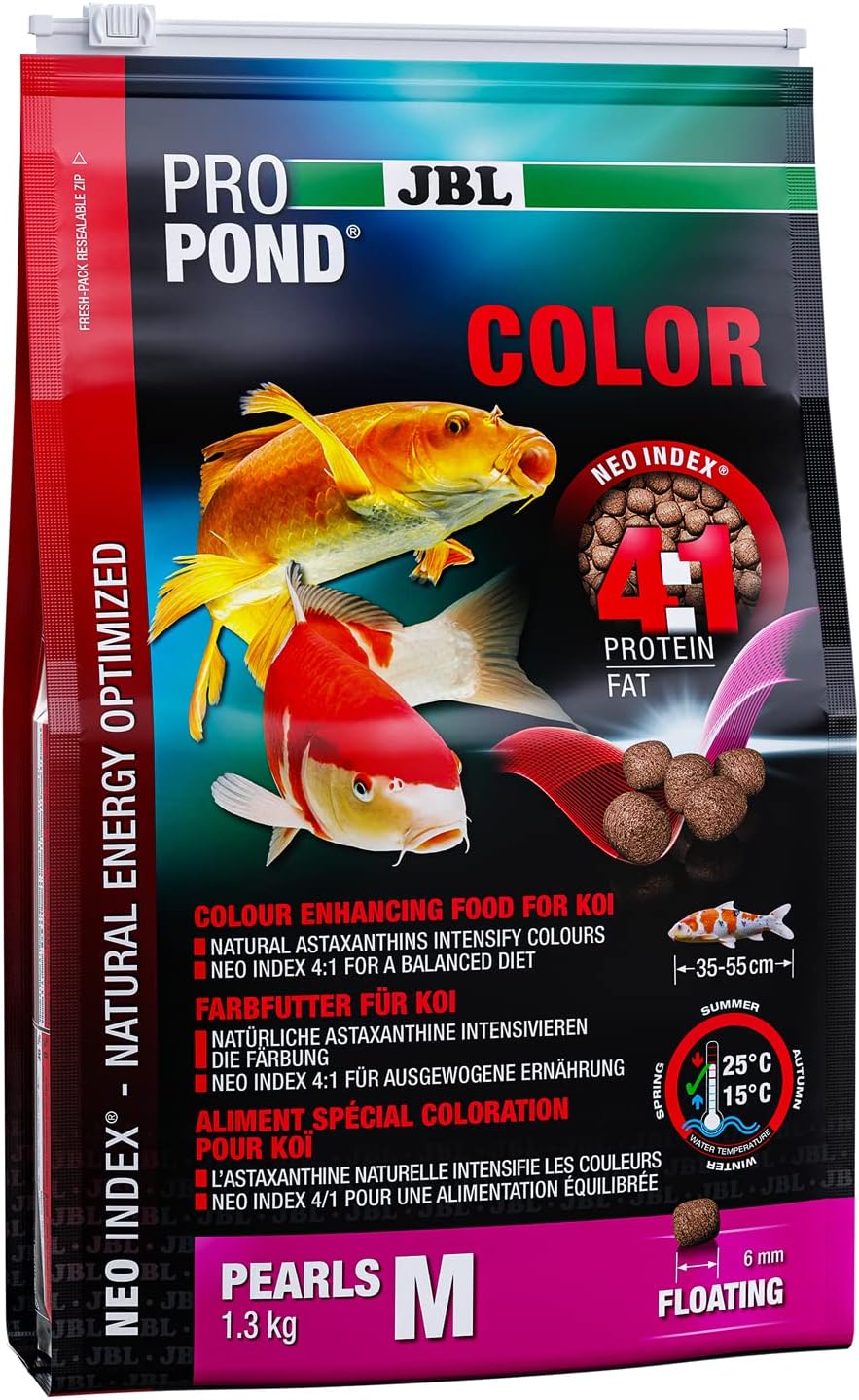 JBL Farbfutter für Koi, Schwimmende Futterperlen, Spezialfutter, ProPond Color, Grösse M, 1,3 kg M 1