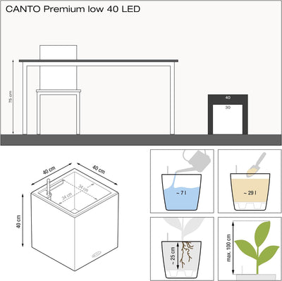 Lechuza Canto Premium 40 Low LED All-in-One Set anthrazit metallic 13783 40x40x40 cm Anthrazit Metal