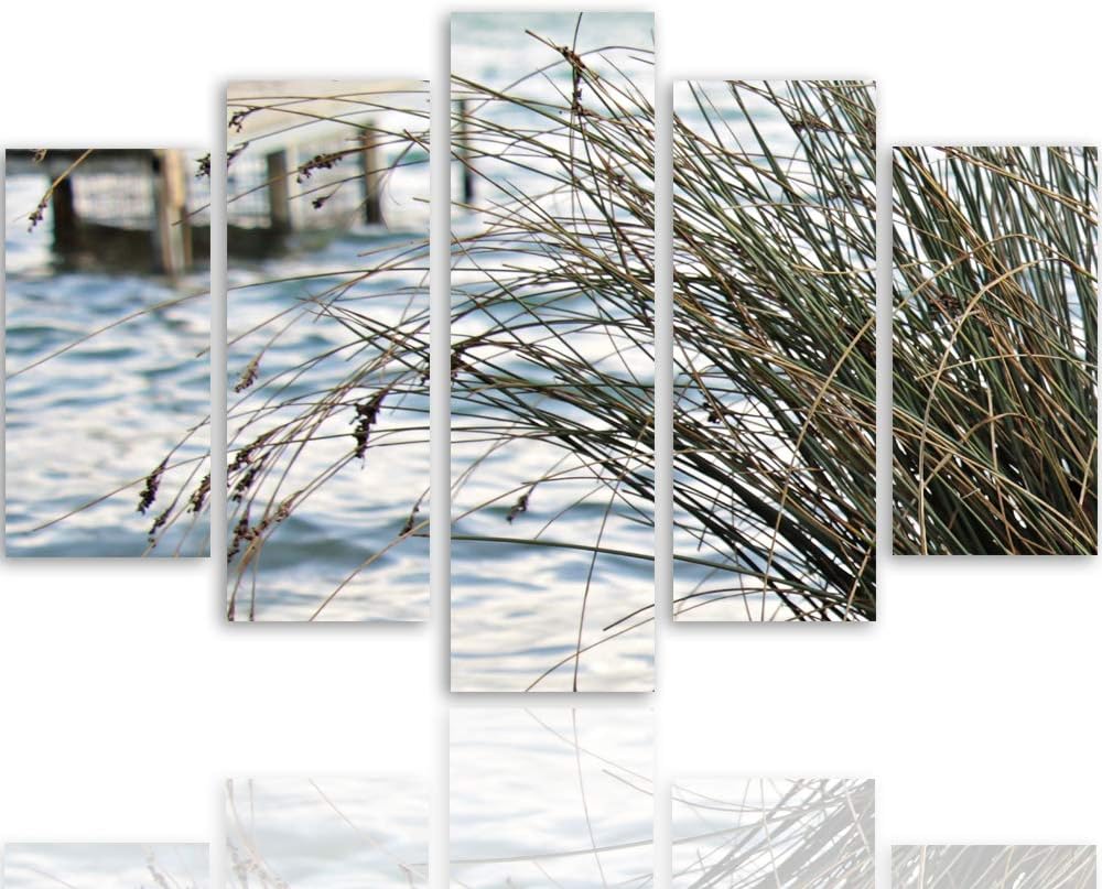 Feeby Bilder Modern Landschaft 5 Teilig Design Art Gras See Natur braun 100x70 cm Deco panel 100x70