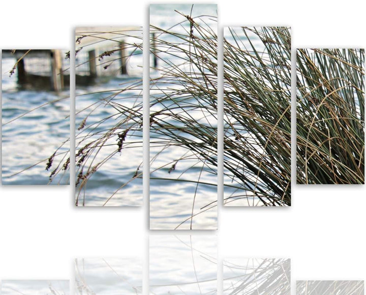 Feeby Bilder Modern Landschaft 5 Teilig Design Art Gras See Natur braun 100x70 cm Deco panel 100x70