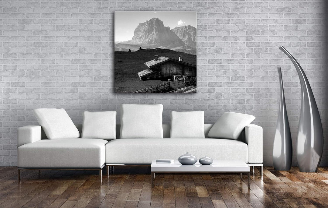 deyoli Holzhütte im Gebirge Format: 70x70 Effekt: Schwarz&Weiss als Leinwandbild, Motiv fertig gerah