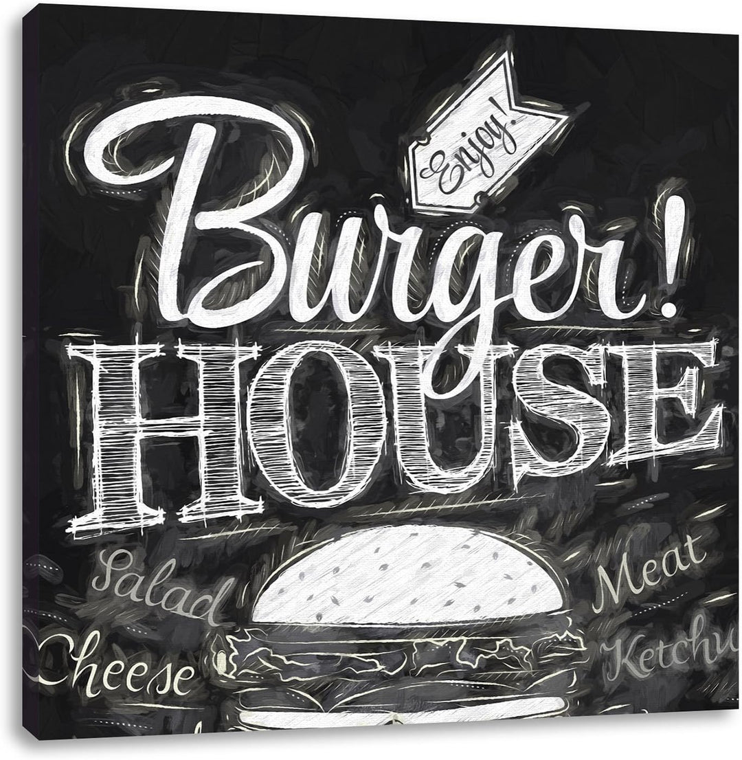 Burger House Pinsel Effekt, Format: 70x70 auf Leinwand, XXL riesige Bilder fertig gerahmt mit Keilra