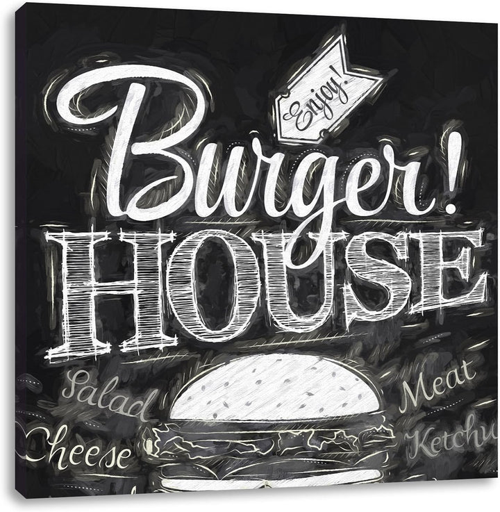 Burger House Pinsel Effekt, Format: 70x70 auf Leinwand, XXL riesige Bilder fertig gerahmt mit Keilra