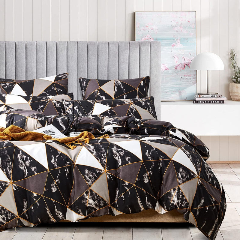 Luofanfei Bettwäsche Dreiecke 200x200 cm Grau Anthrazit Schwarz Weiss Gold Bettbezug Doppelbett Set
