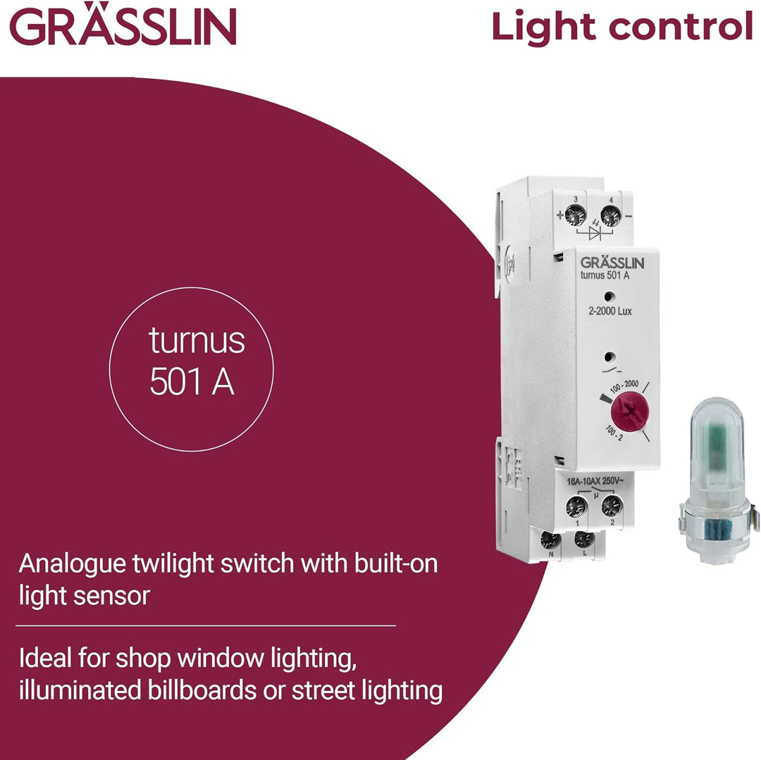 GRÄSSLIN 18.18.0013.1 Turnus 501 A – analoger Dämmerungsschalter mit externem Helligkeitsfühler für