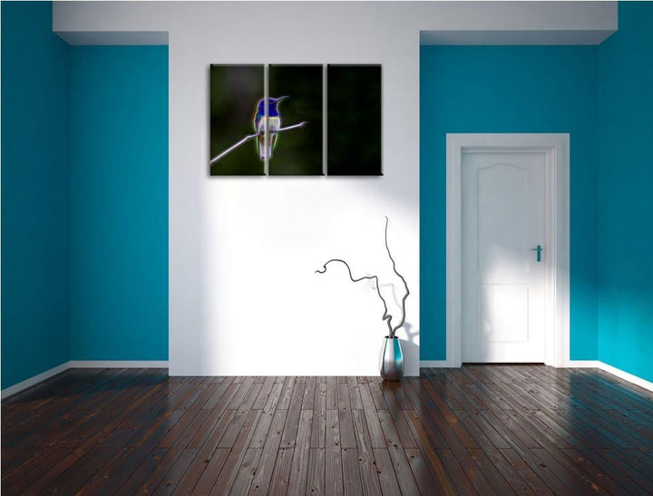 Dark kleiner farbenfroher Vogel NewArt 3-Teiler Leinwandbild 120x80 Bild auf Leinwand, XXL riesige B