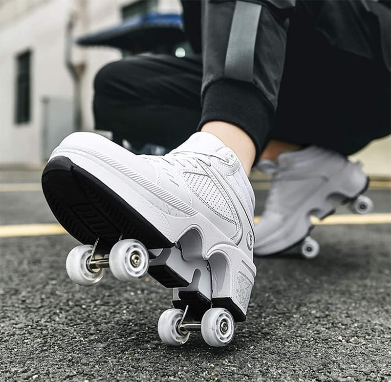 Schuhe mit Rollen LED Leuchtend Skates 4-Rad Verstellbare Rollschuhe Verstecktes Rad für Laufsportsc