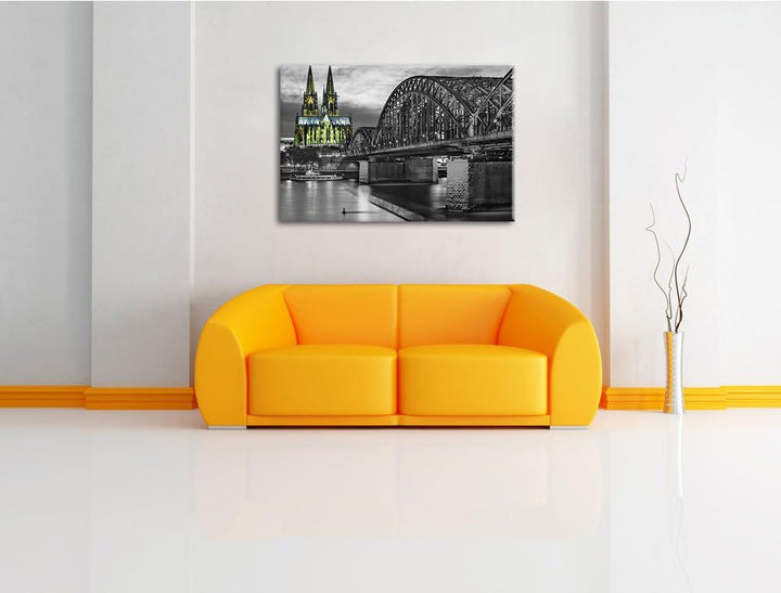 schöne Hohenzollernbrücke schwarz/weiss Format: 100x70 auf Leinwand, XXL riesige Bilder fertig gerah