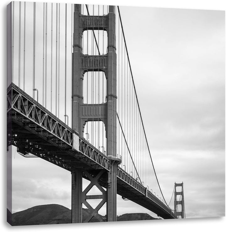 Pixxprint Blick auf Brücke in San Francisco Schwarz/Weiss, Format: 70x70 auf Leinwand, 70x70