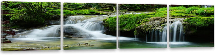 Feeby Bilder 4 Teile Wasserfall Wald 200x50 cm Wohnzimmer Schlafzimmer Büro Flur Küche Wandbilder Mo