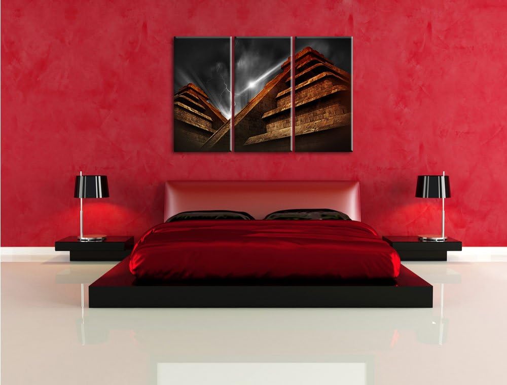 Pixxprint Majatempel bei Gewitter Schwarz/Weiss 3-Teiler Leinwandbild 120x80 Bild auf Leinwand