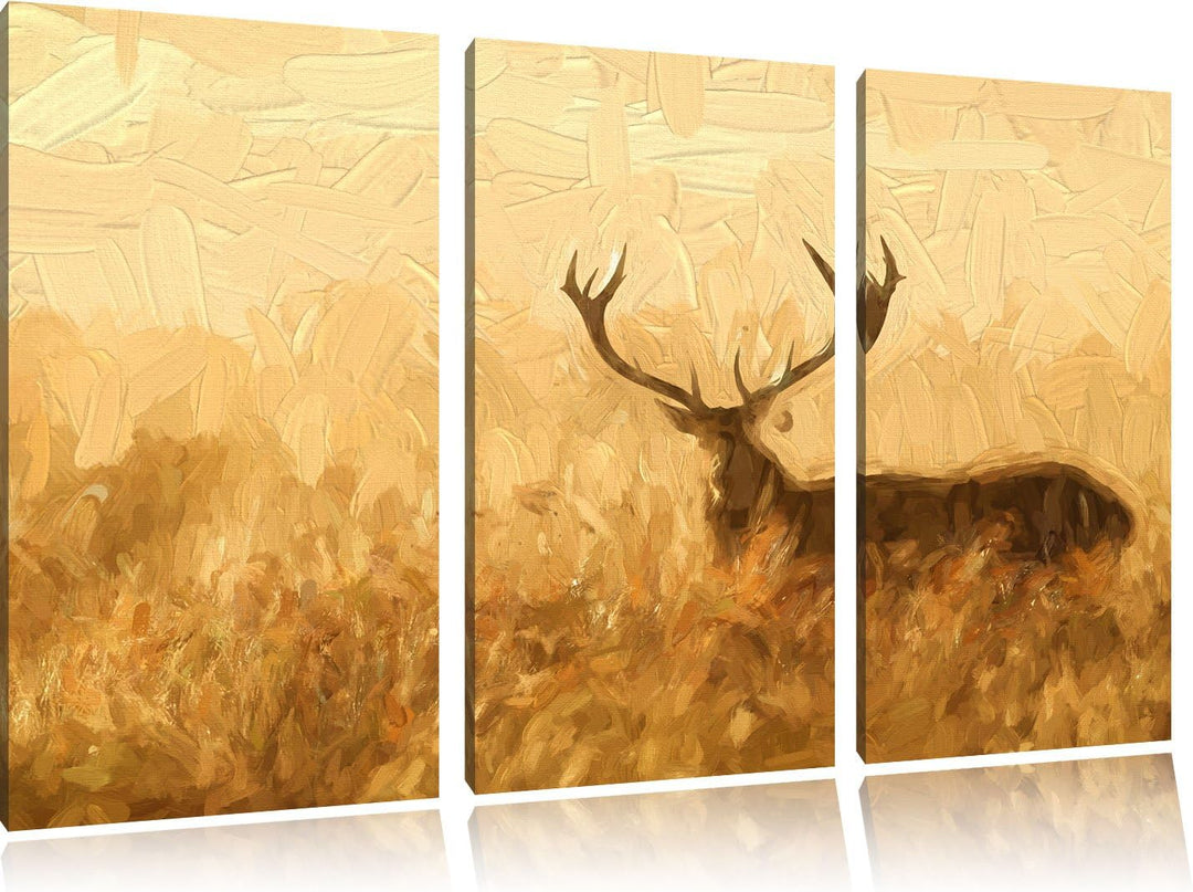 Pixxprint Rotwild Hirsch in Abenddämmerung als Leinwandbild/Grösse: 3 Teilig (120x80 cm) cm/Wandbild