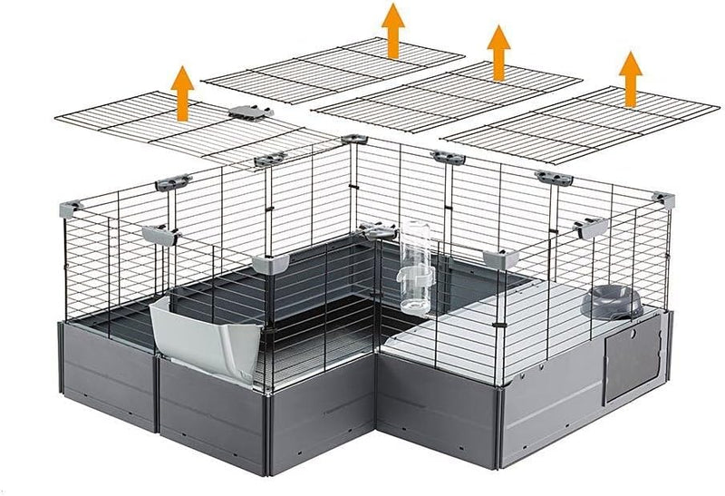 Ferplast Modularer Käfig für Kaninchen Meerschweinchen MULTIPLA MAXI, Hasenkäfig, mit Zubehör DOUBLE