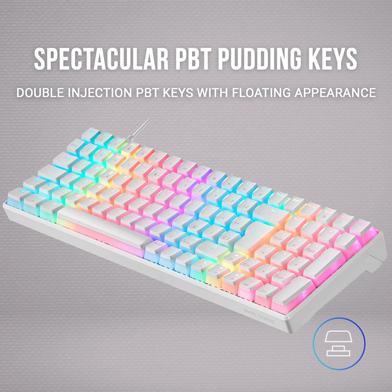 Mars Gaming MKULTRA, Mechanische Tastatur Weiss RGB, Kompakt 96%, Schalter Outemu SQ Blau, Französis