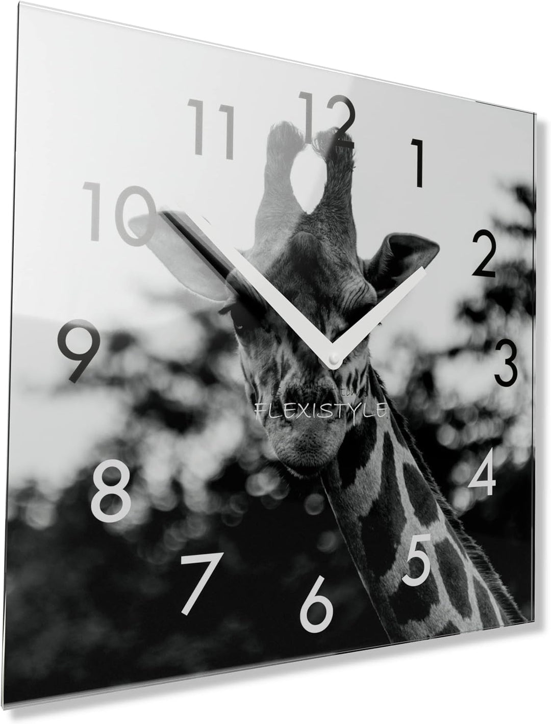 FLEXISTYLE Wanduhr Eckig Wohnzimmer 30 x 30 cm, aus Glas, mit Direktdruck modern ohne tickgeräusche