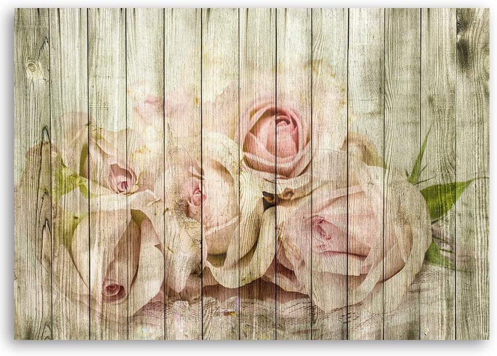 Feeby Vlies Leinwandbild Rosen Blumen Holz 120x80 cm Druckbild Wandbild Wanddekoration Deko Wand Aes