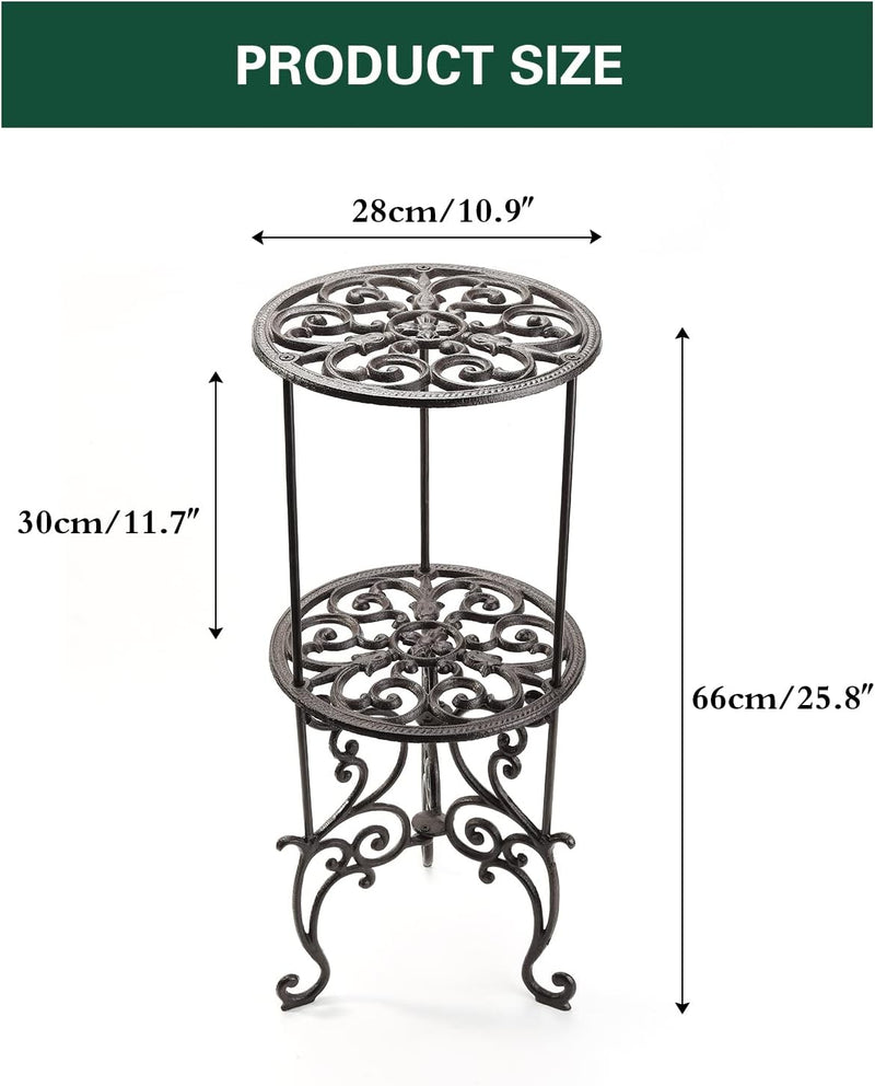 Sungmor Hochleistungs-Topfpflanzenständer aus Gusseisen, 26-Zoll-2-Ebenen-Metall-Pflanzgefäss, dekor