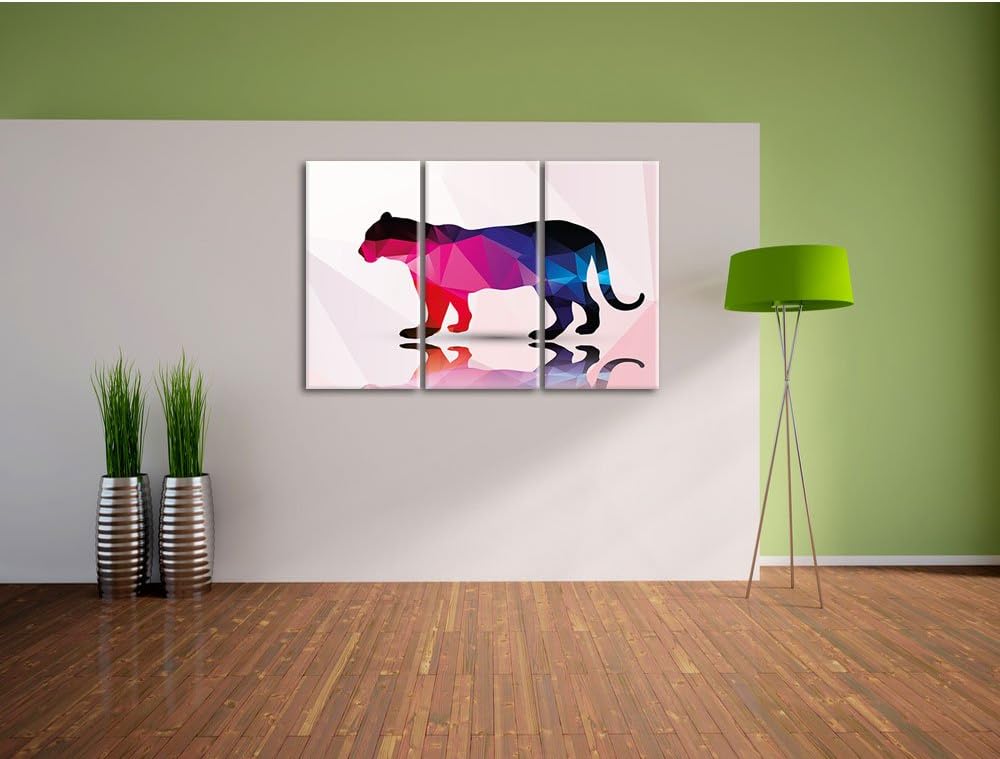 Pixxprint eleganter Vector Puma als Leinwandbild/Grösse: 3 Teilig (120x80 cm) cm/Wandbild/Kunstdruck