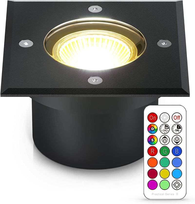 lambado® Flacher LED Bodenstrahler RGB für Aussen mit Farbwechsel dimmbar inkl. Fernbedienung - Schw