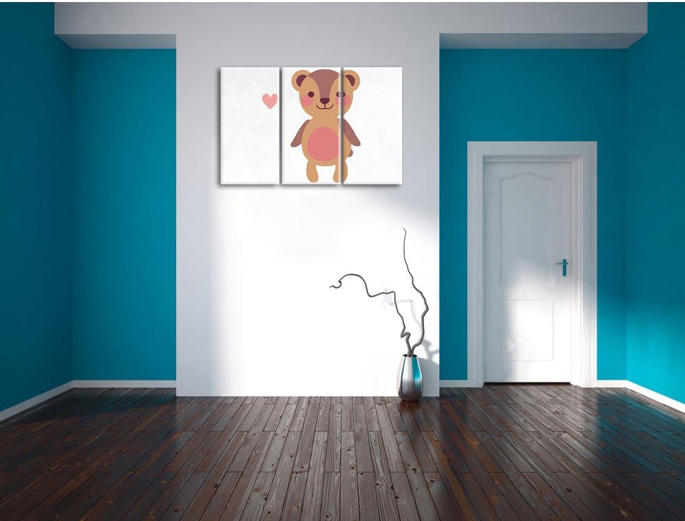 Pixxprint Niedlicher Bär weiss 3-Teiler Leinwandbild 120x80 Bild auf Leinwand