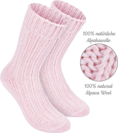 Brubaker 4 Paar Alpaka Socken sehr dick flauschig und warm - reine Alpakawolle 39-42 Pink- und Rosat