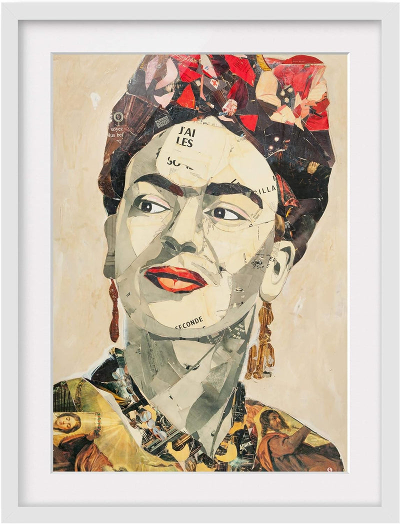 Bild mit Rahmen - Frida Kahlo - Collage No.2 - Rahmenfarbe Weiss, 100 x 70 cm 100cm x 70cm Weiss, 10