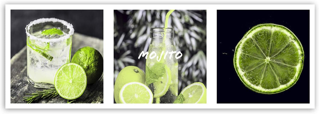 Leinwandbild XXL Echte Limette Wandbild Kunst Drink Spruch Küche Grün 150x50 cm Leinwandbild 150x50