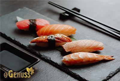 eGenuss 6er-Set Schieferplatten Dessertteller Sushi Geschirr schwarz Teller Schiefer Serviertablett