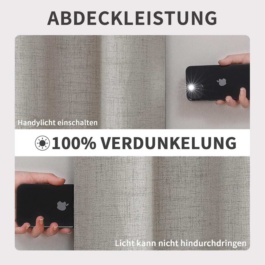 Joydeco 100% Blickdichte Vorhänge mit Ösen Gardinen Leinenoptik 2 Stück, Verdunkelungsvorhang Leinen
