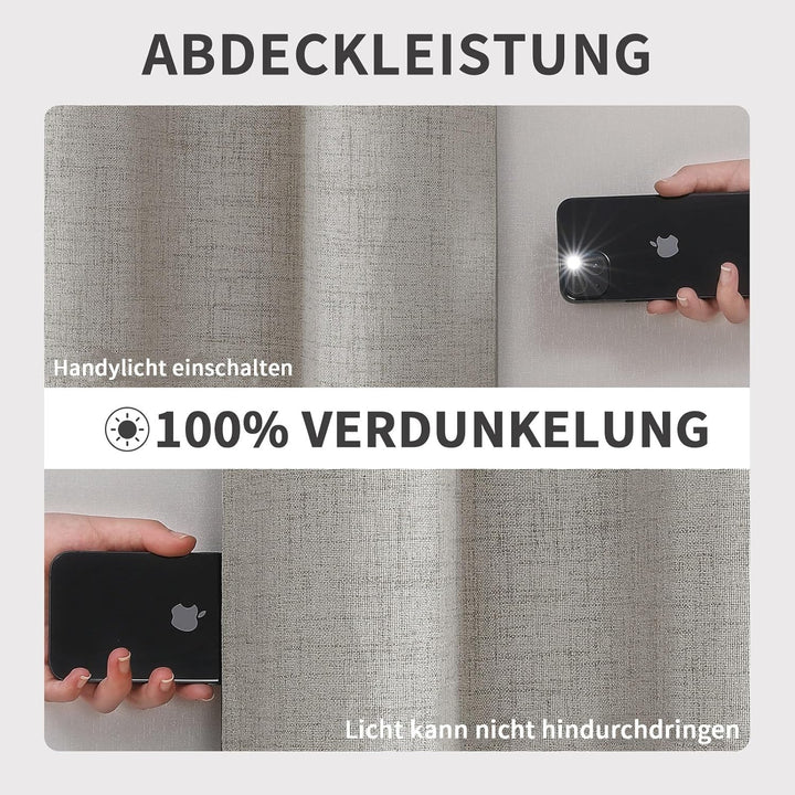 Joydeco 100% Blickdichte Vorhänge mit Ösen Gardinen Leinenoptik 2 Stück, Verdunkelungsvorhang Leinen
