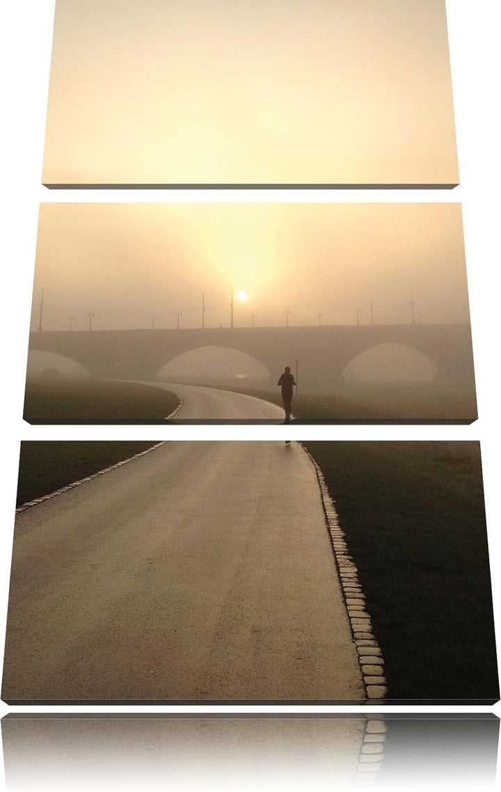 Pixxprint Läufer im Morgengrauen als Leinwandbild/Grösse: 3 Teilig (120x80) cm/Wandbild/Kunstdruck/f