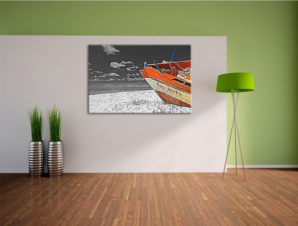 beeindruckendes Boot am Strand schwarz/weiss Deluxe Format: 100x70 cm auf Leinwand, XXL riesige Bild