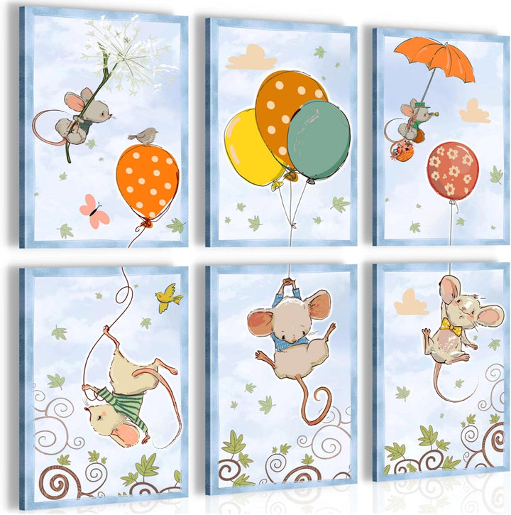 Novart Wandbilder Set - KOMPLETT AUFHÄNGFERTIG - Made in Germany - Moderne Bilder Tiere Kinderzimmer