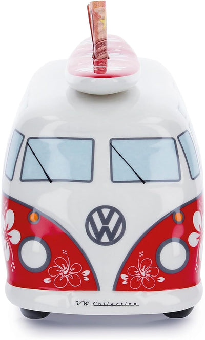 BRISA VW Collection - Volkswagen Spar-Büchse-Schwein-Dose mit Surfbrett im T1 Bulli Bus Samba Design