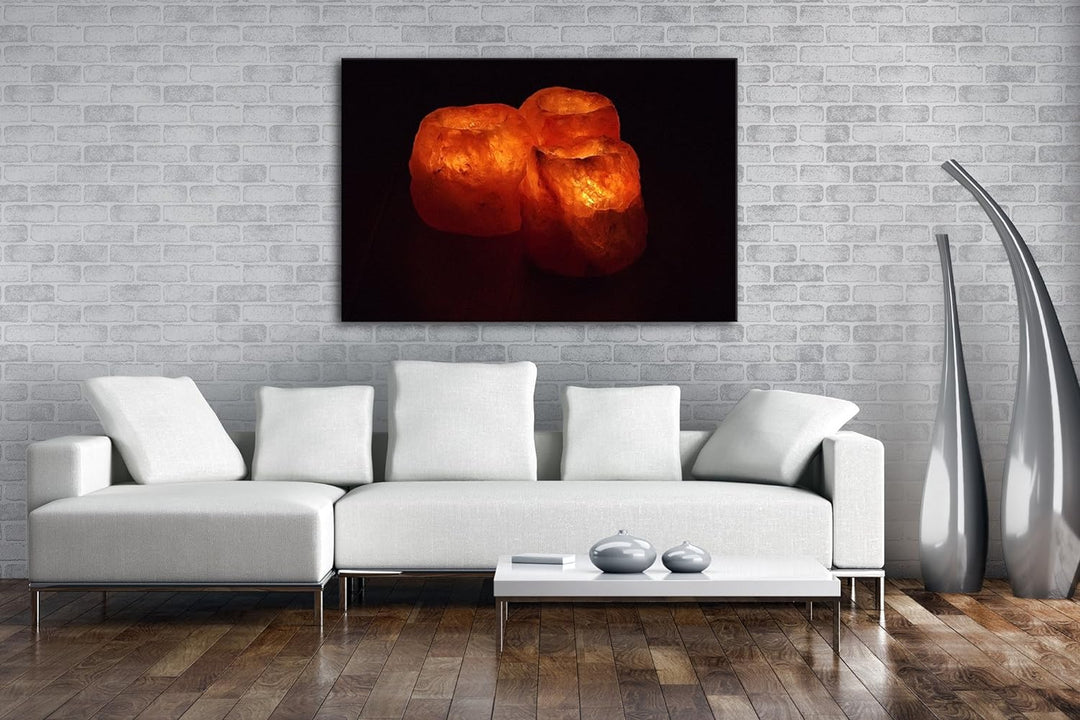 deyoli Dark schöne Bernsteinfarbene Kerzen Format: 80x60 als Leinwandbild, Motiv fertig gerahmt auf