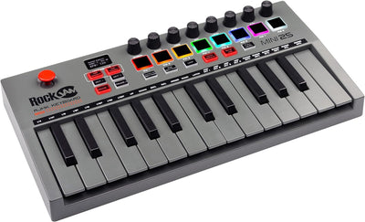 RockJam Go 25 Key USB & Bluetooth MIDI Keyboard Controller With 8 Backlit Drum Pads, 8 Knobs 25 Tast