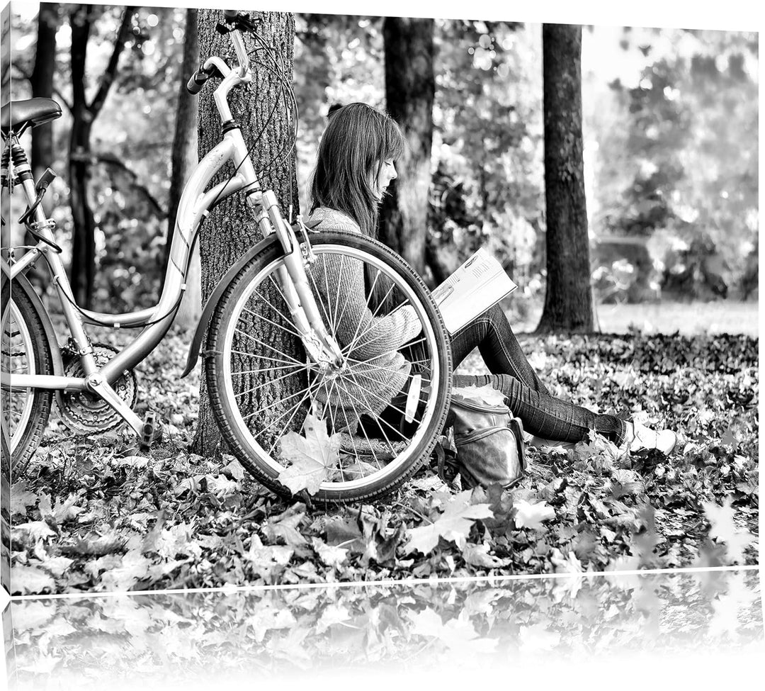 Pixxprint Teenager Girl with Bike 100x70cm Leinwandbild Wandbild Kunstdruck, 100x70