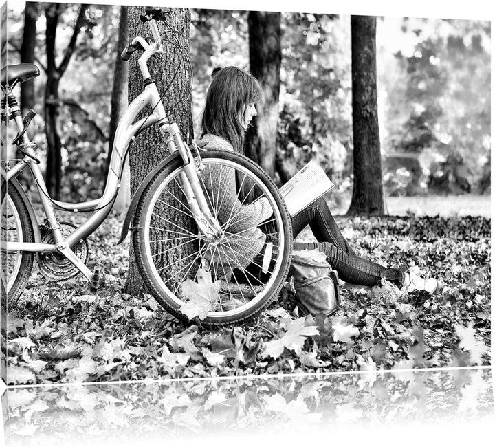 Pixxprint Teenager Girl with Bike 100x70cm Leinwandbild Wandbild Kunstdruck, 100x70