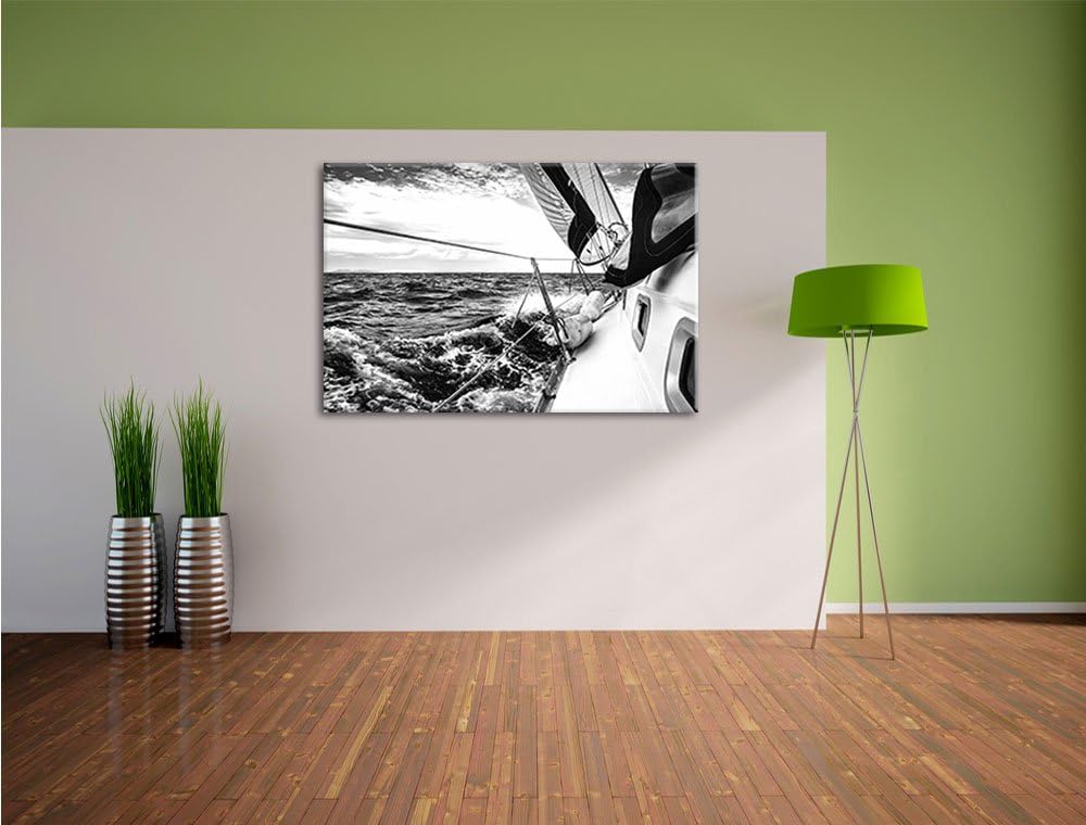 Pixxprint Die weissen Segel der Yacht Kunst B&W, Format: 100x70 auf Leinwand, 100x70
