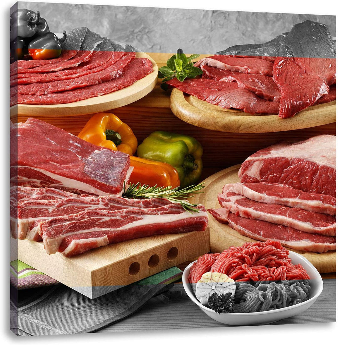 Pixxprint Saftige Fleisch Variationen als Leinwandbild Quadratisch/Grösse: 70x70 / Wandbild/Kunstdru