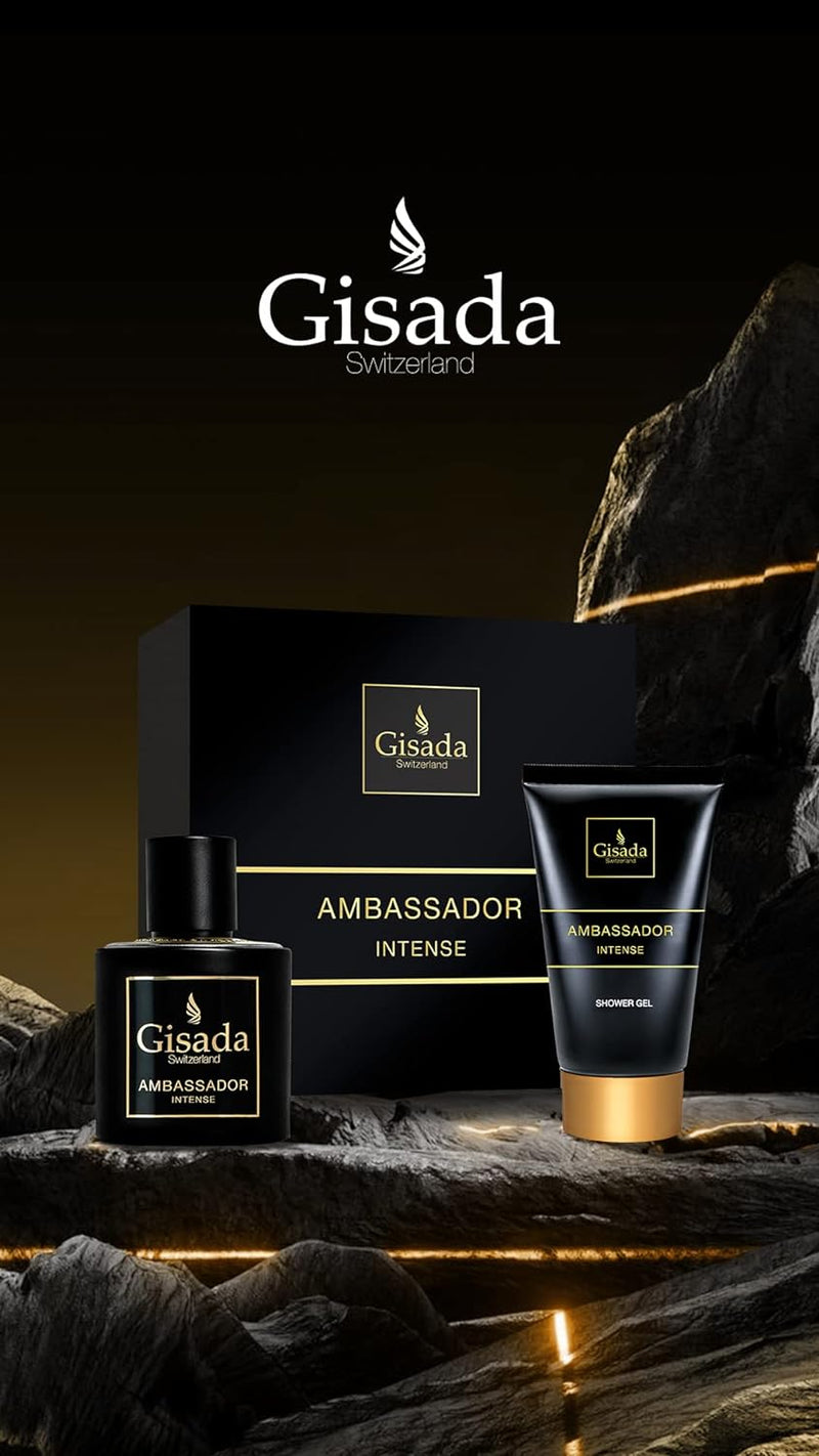 Gisada - Ambassador Intense Set | Geschenkset | Eau de Parfum 50 ml & Duschgel 100 ml | Würziger, fr