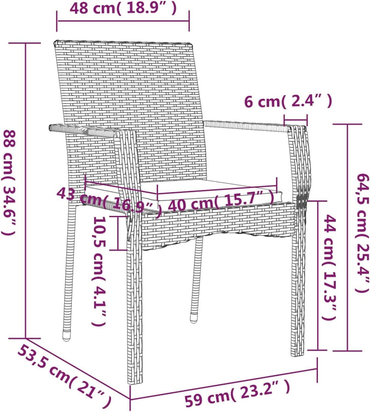 Tidyard 3-TLG. Bistro-Set mit 2 Sessel Poly Rattan | Balkonset mit Auflagen und Kissen | Garten Loun