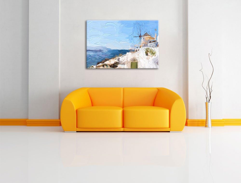 Pixxprint weisse Häuser in Griechenland als Leinwandbild/Grösse: 100x70 cm/Wandbild/Kunstdruck/ferti