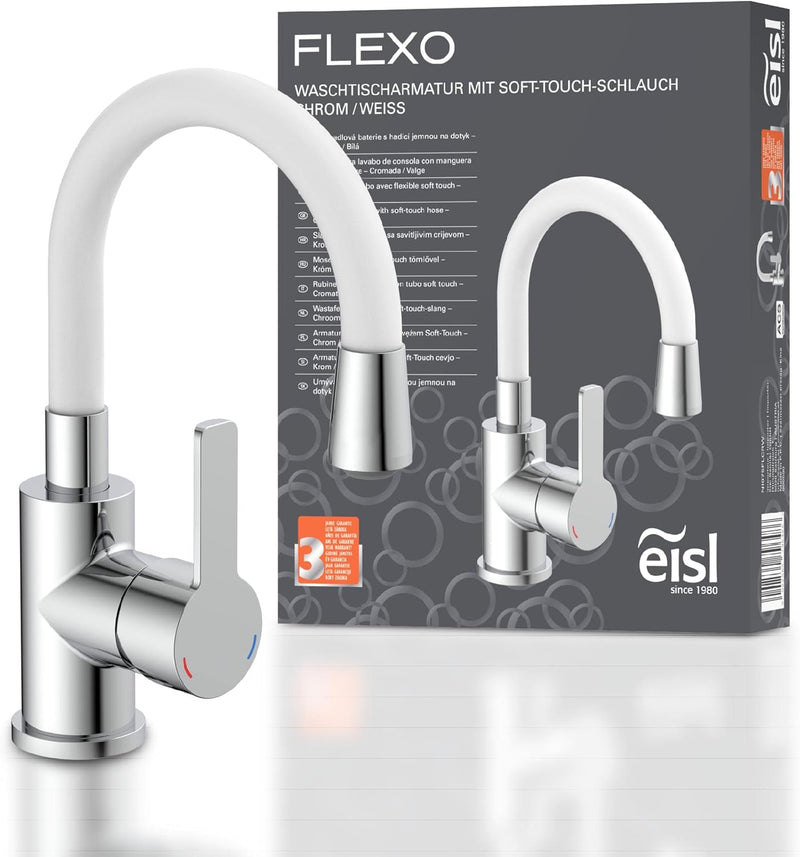 EISL Waschtischarmatur FLEXO, flexibler Auslauf weiss, Wasserhahn Bad, flexibel einstellbare Badarma