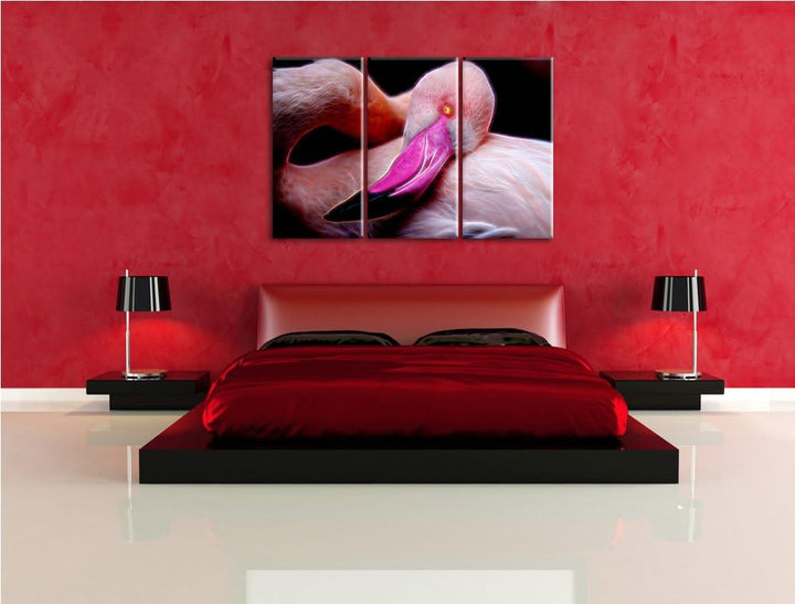 Dark schöner Flamingo Spezial 3-Teiler Leinwandbild 120x80 Bild auf Leinwand, XXL riesige Bilder fer