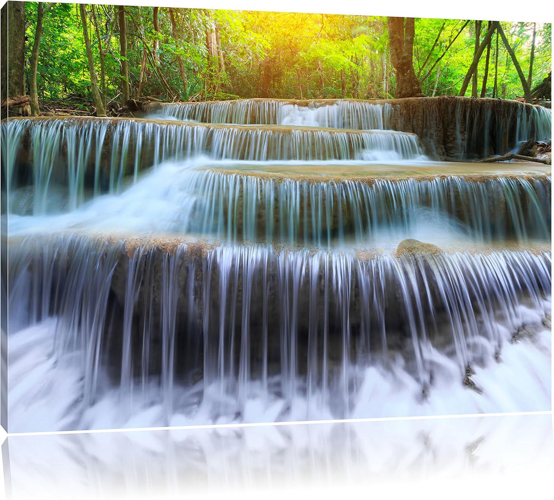 Pixxprint Wasserfall im Regenwald als Leinwandbild/Grösse: 100x70 cm/Wandbild/Kunstdruck/fertig besp