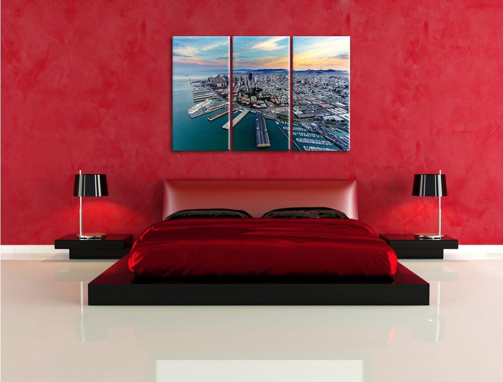 Pixxprint San Francisco bei Sonnenuntergang als Leinwandbild | Grösse: 3 Teilig (120x80) | Wandbild|